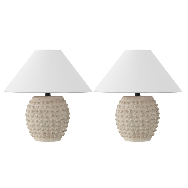 Effie 18.25" Minimalist Scandinavian Ceramic/Iron Hobnail LED Table Lamp, Matte Cream