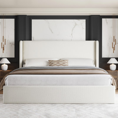 Upholstered Platform Bed With Wingback Headboard