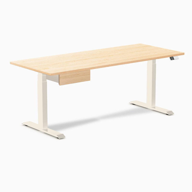Bureau double debout en bois franc avec tiroir - Faisan / 72 x 30 pouces / noir mat, Érable / blé