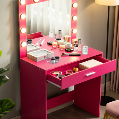Coiffeuse avec miroir et lumières, grand tiroir pour la chambre à coucher, 3 modes d'éclairage, grand bureau à luminosité réglable, doux