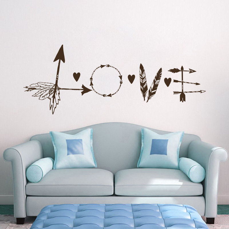 Décalcomanie murale flèche en plumes love, Brun