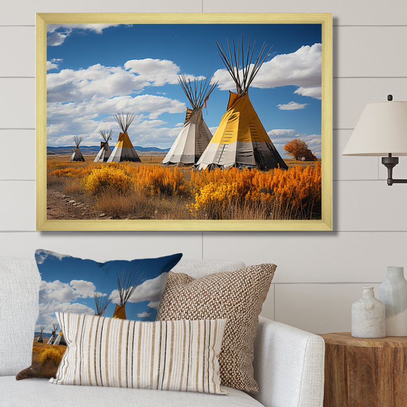 Yellow Native Tipi Path To Spirituality III - Native American Wall Art Living Room, H 30 po x l 40 po x P 1,5 po