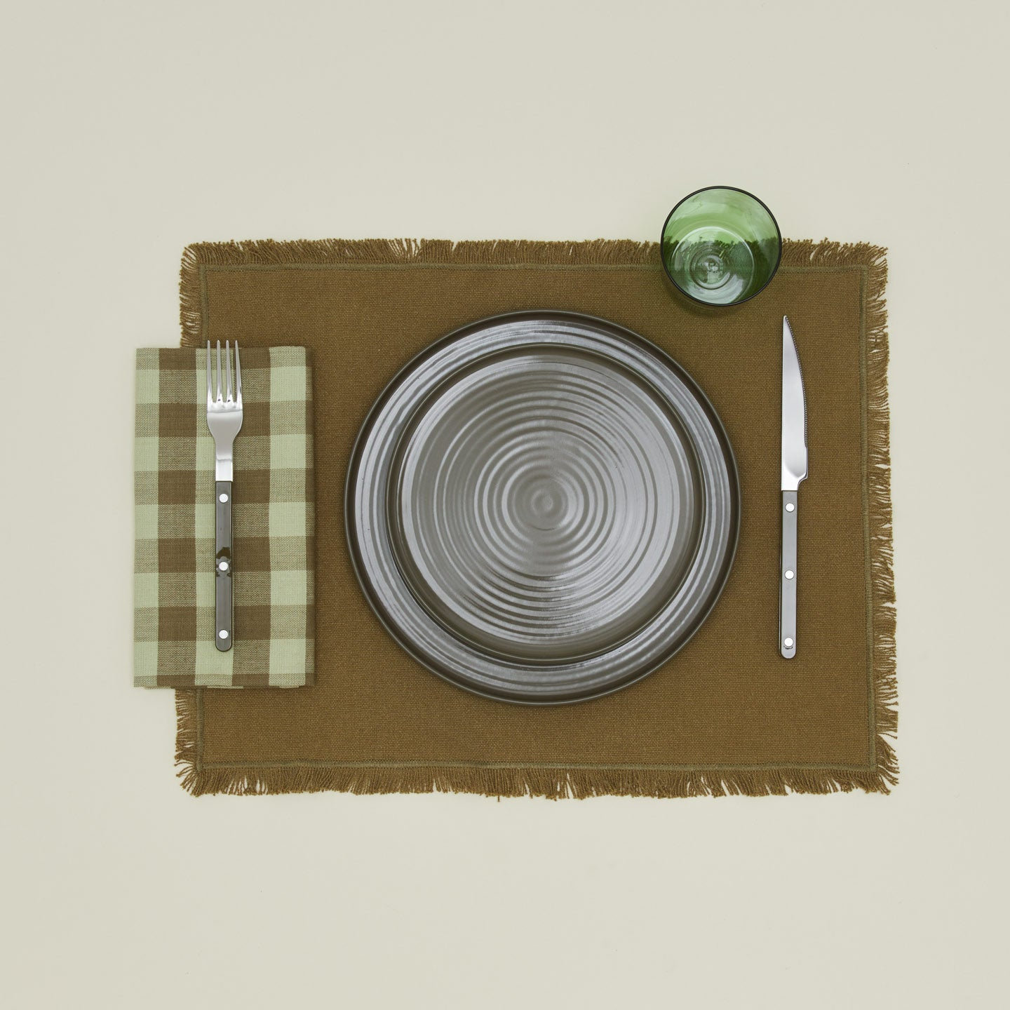 Essential Gingham Cotton Napkin, Sage/Olive