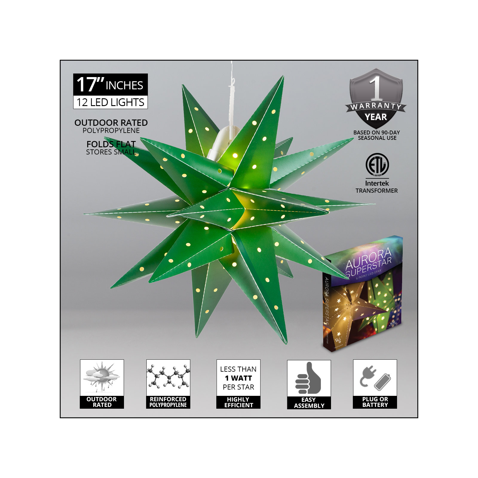 LED Lantern, 17" H x 17" W x 17" D, Green