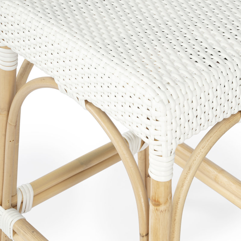 Lennart 18" Dining Stool, Glossy White/ Natural Rattan Frame