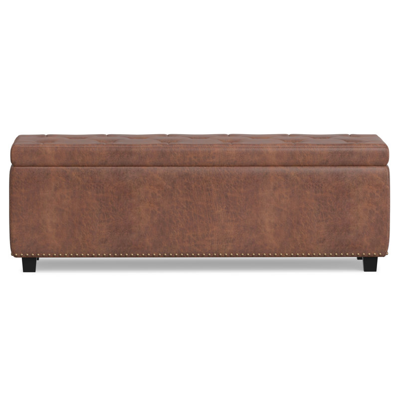 Hamilton 48"W Upholstered Vegan Leather Transitional Rectangular Lift-Up Storage Ottoman Bench with Nailhead Trim