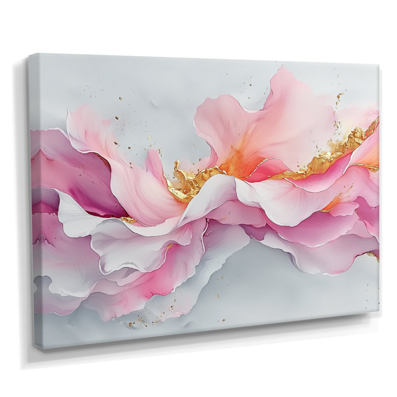 Fondations fluides de Rosa III - art mural abstrait en marbre, H 30 po x l 40 po, Toile tendue, Ne s’applique pas