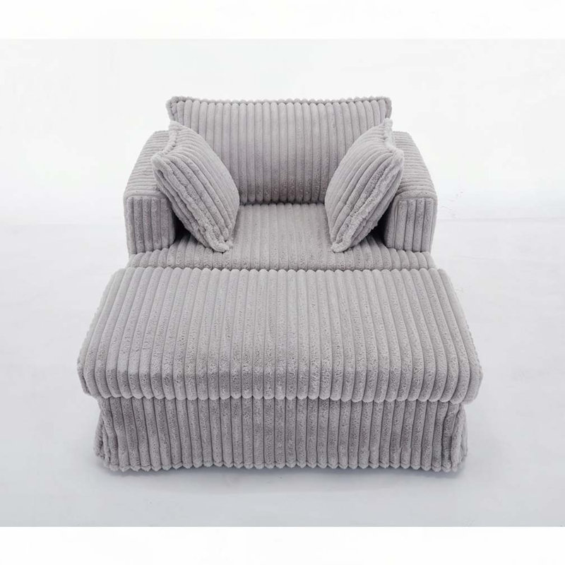 Fauteuil en velours côtelé avec repose-pieds, Velours côtelé gris pâle