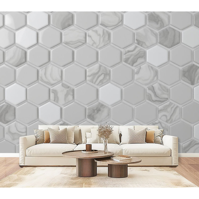 Papier peint adhésif mural moderne gris hexagonal en marbre Variations subtiles Variations H 69 po x l 96 po amovible en papier PVC adhésif pour le salon de la chambre à coucher