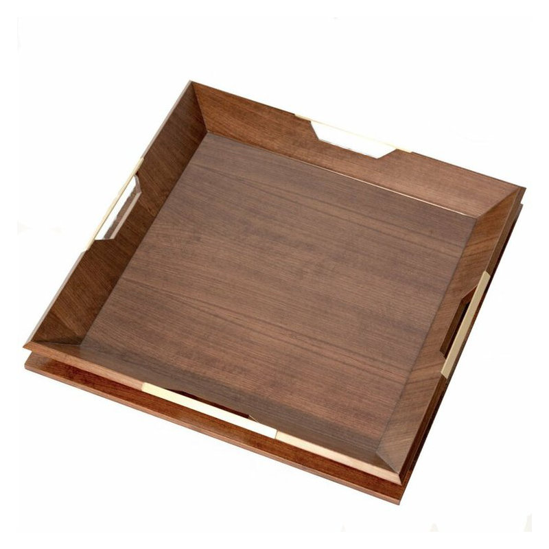 Le Solid Wood Decorative Tray, Polished Brass