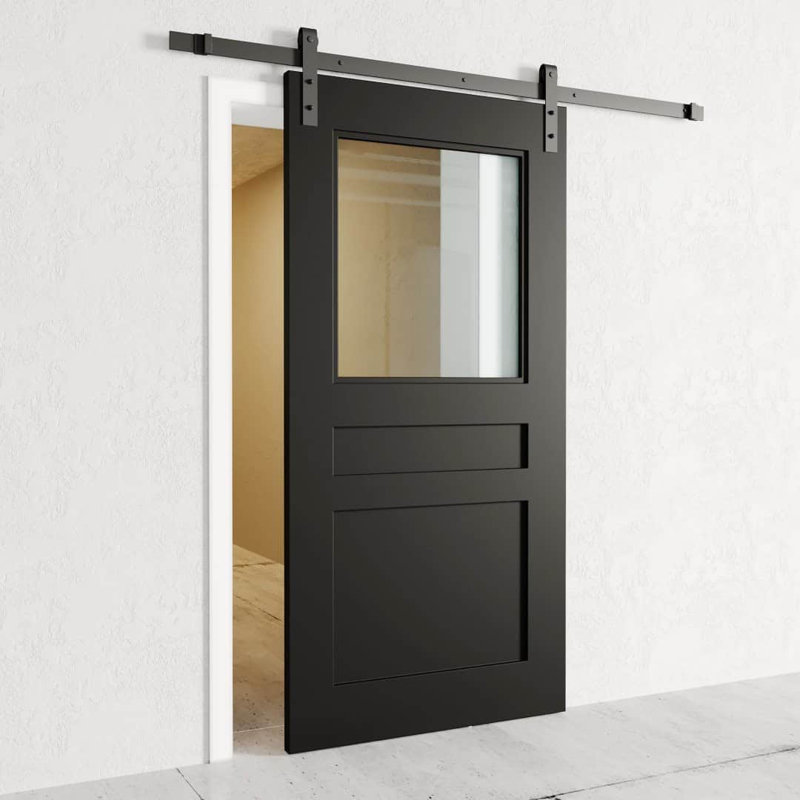 Porte de grange en bois et verre peint avec trousse de quincaillerie d'installation, Espresso