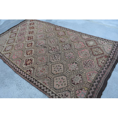 Tapis géométrique en laine beige élégant, 65,4 x 114,2 pouces
