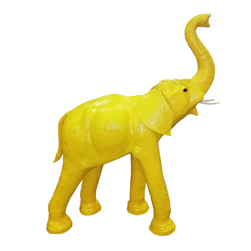 Hillenbrand Leather Elephant, 12" H x 12" W x 4" D, Yellow, Paper Mache