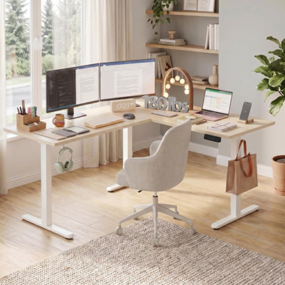 L-Shaped Electric Standing Desk, 63" x 55" Adjustable Corner Desk with Memory Controller, 3 Height Presets, 220 lbs Capacity