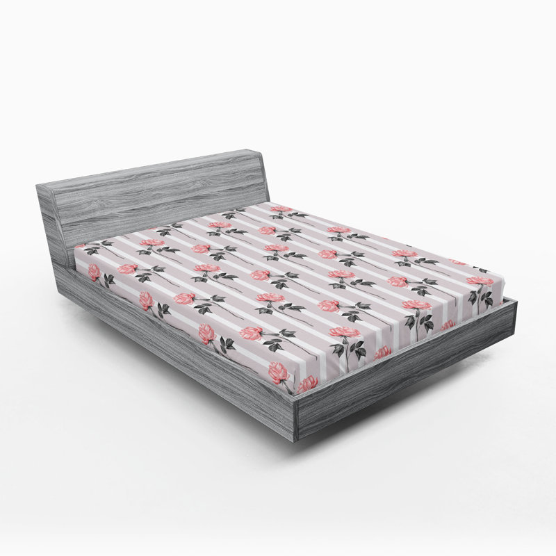 Queen White Microfiber Cat Print Fitted Sheet