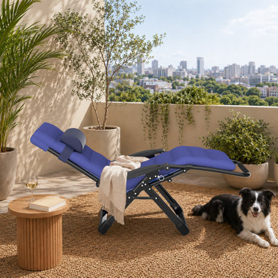 Fauteuil zéro gravité avec coussin, fauteuil de patio inclinable réglable avec système de verrouillage en alliage d'aluminium, fauteuil inclinable d'extérieur pliable avec plateau porte-gobelet, fauteuil de jardin portatif pour patio, camping et bord de piscine
