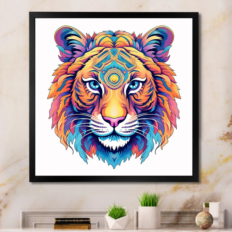 Tête de tigre vibrante - imprimé, H 24 po x l 24 po x P 1 po, Cadre simple noir