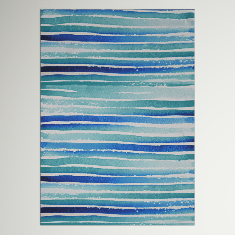 Madelyn Washable Ivory and Blue Machine Woven Area Rug, Rectangle 5' x 7'