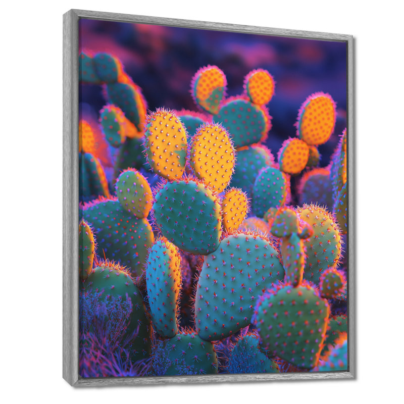 Jardin de cactus de Manveen au coucher du soleil à Mexico III - art mural cactus, H 20 po x l 12 po, Argent argent
