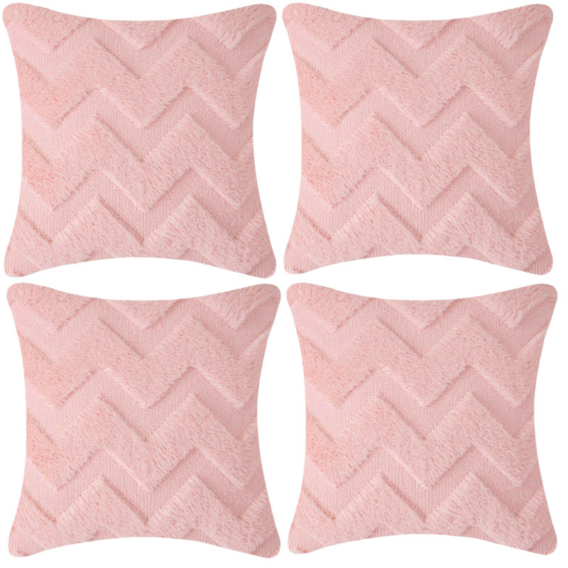 Housse de coussin décoratif en fausse fourrure à chevrons 18 po, Rose