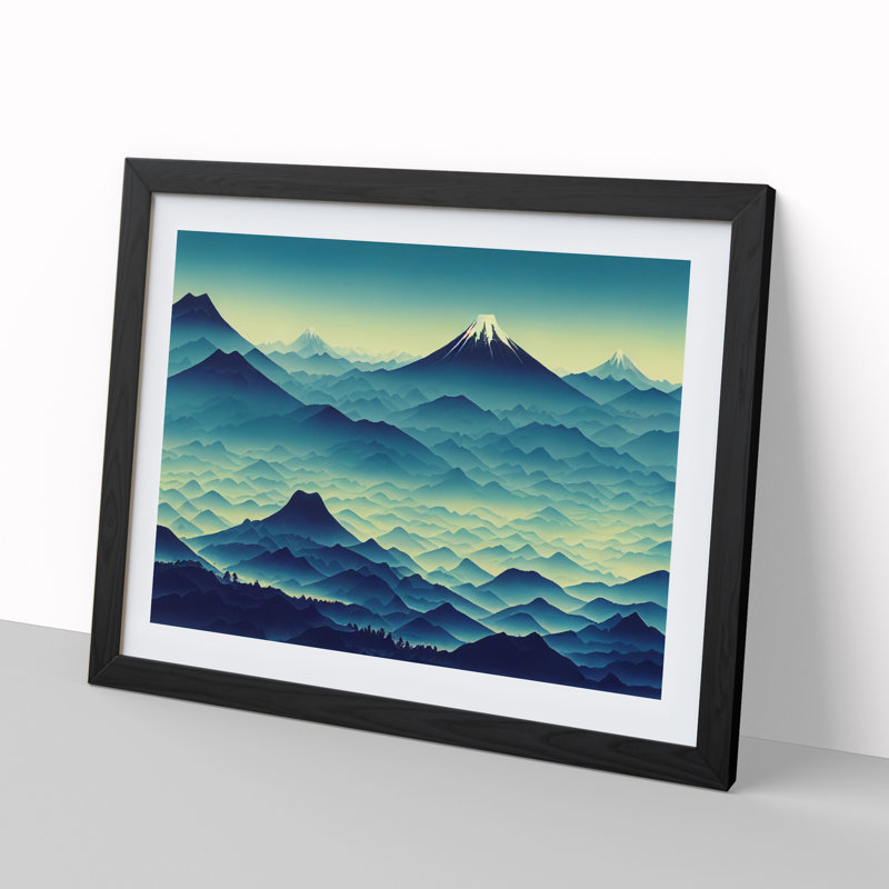 Beaming Japanese Mountains - Framed Print, 25cm H x 34cm W x 2cm D, Black