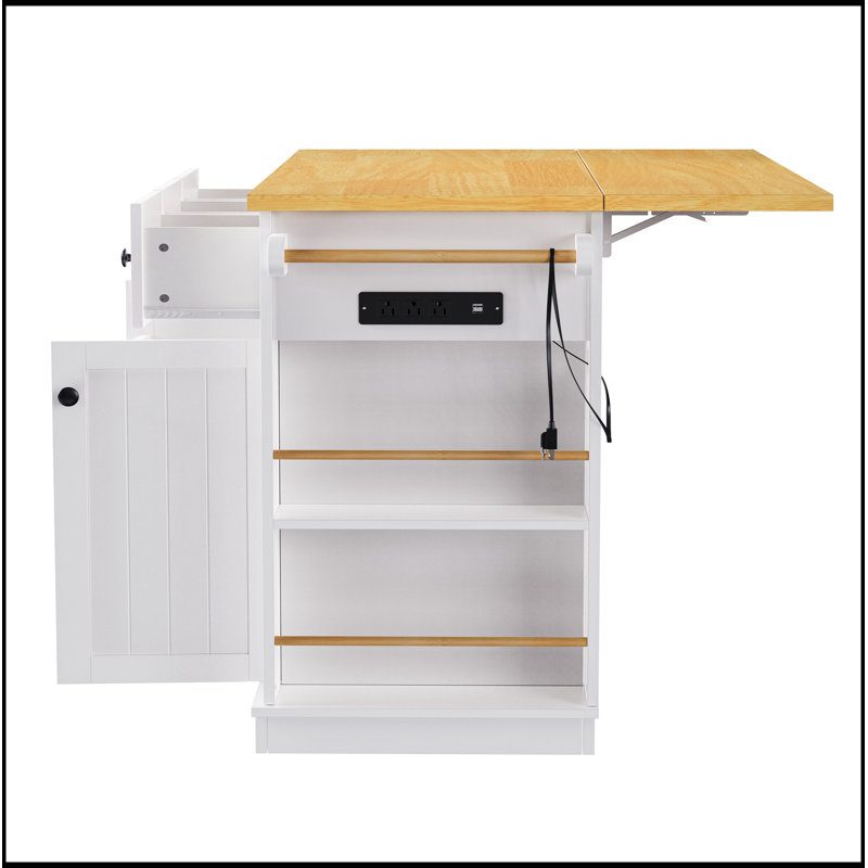 53-Inch Large Kitchen Island with Drop Leaf, Power Outlet, and Ample Storage, Perfect for Efficient Kitchen Organization and Mobility