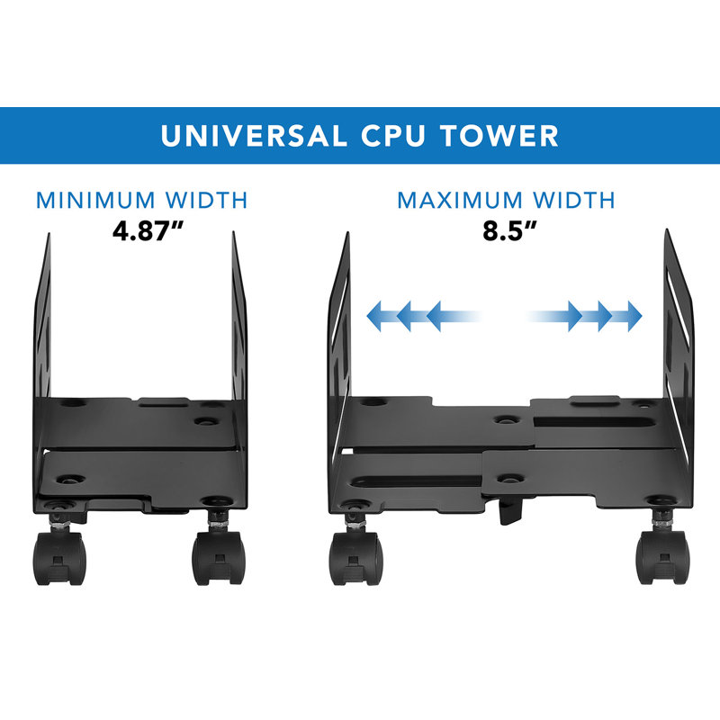 Mount-It! Adjustable Rolling CPU Stand with Wheels, Desktop Computer Tower Cart with Ventilation