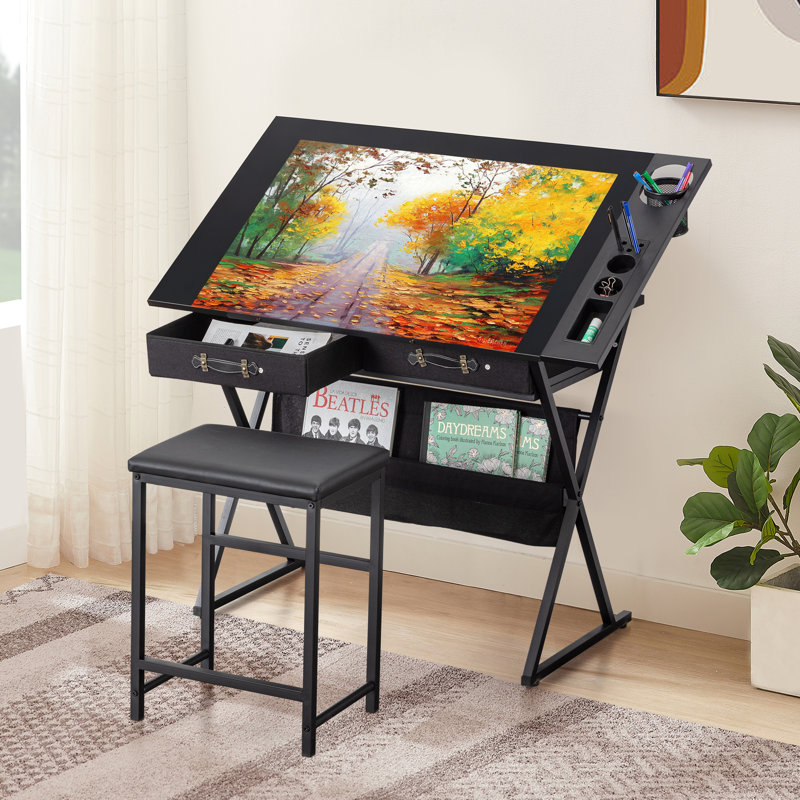 Yumisani Drawing Desk with Stool, Black