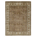Hand Knotted Wool Oriental Area Rug in Brown And Ivory