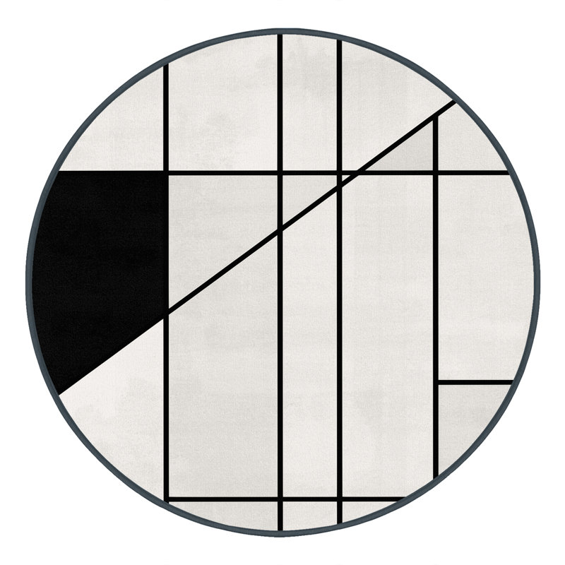 Machine Washable Arverne Minimalist Geometric Rug in Gray – Black Binding, 5' Round