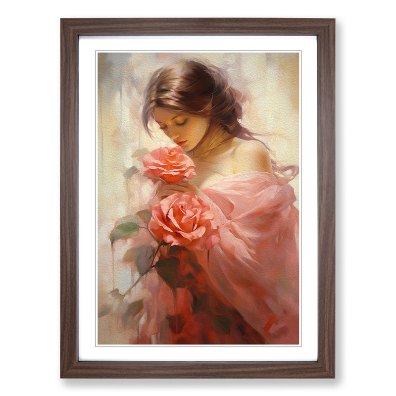 Rose Romanticism No.3 - Single Picture Frame Print on Wood, Walnut Framed, 34cm H x 25cm W x 2cm D
