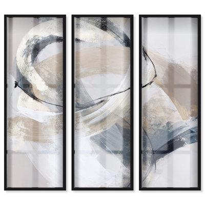 «Gold Accent III Shadowbox», grand ensemble d'art abstrait par Art Remedy, cadre noir, 16 x 48
