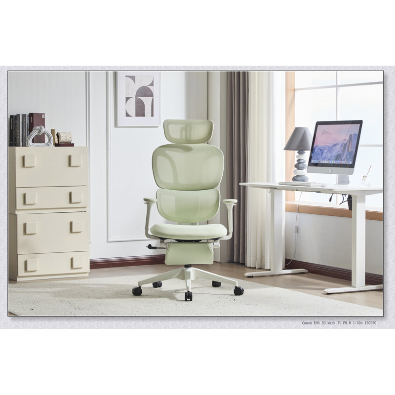 Chaise de bureau ergonomique avec repose-pieds, chaise d'ordinateur à dossier haut avec soutien lombaire dynamique et appui-tête 2D pour un confort de travail optimal.