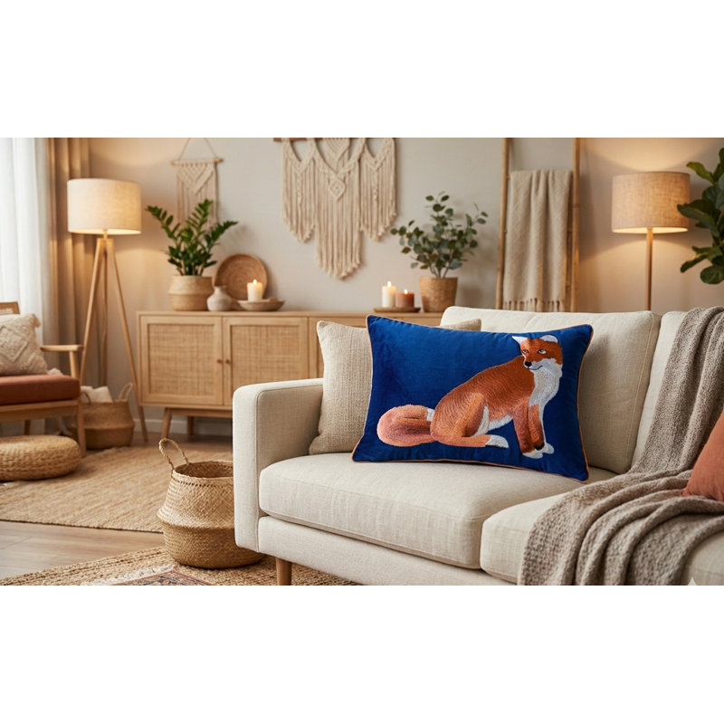 Housse de coussin en velours brodé, Bleu
