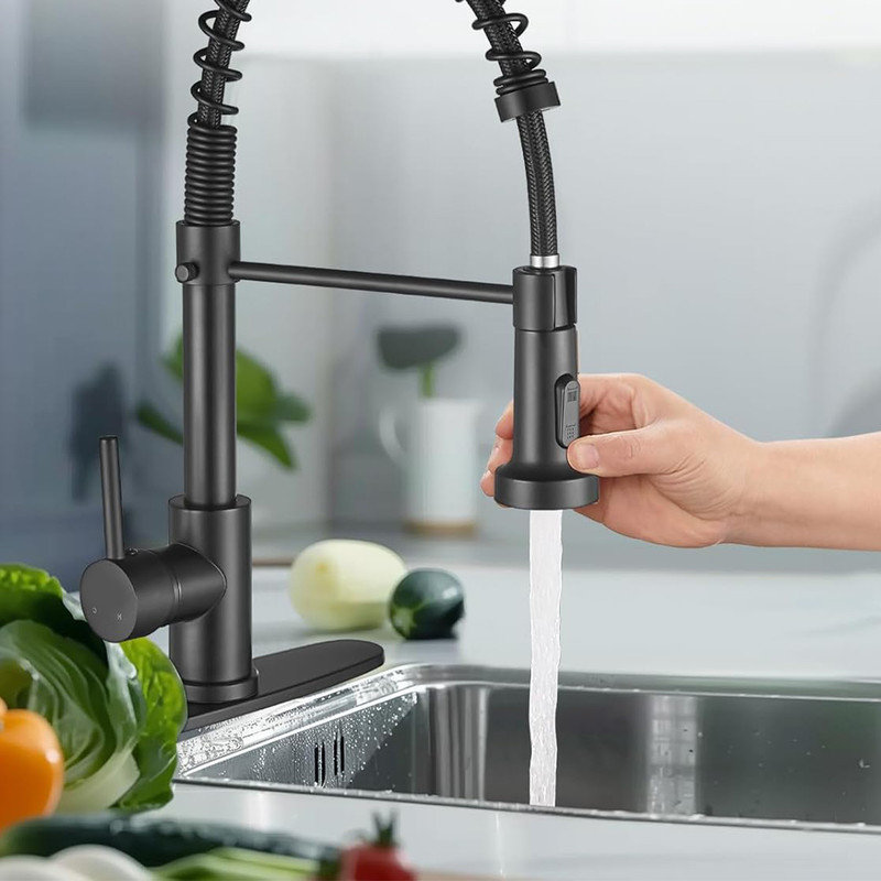 Matte Black Stainless Steel Single Handle Pull Out Kitchen Faucet