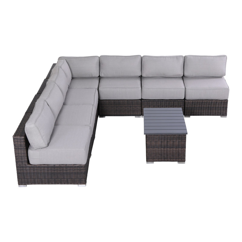 High-Density Polyethylene Wicker Fully Assembled 6 - Person Seating Group with Cushions