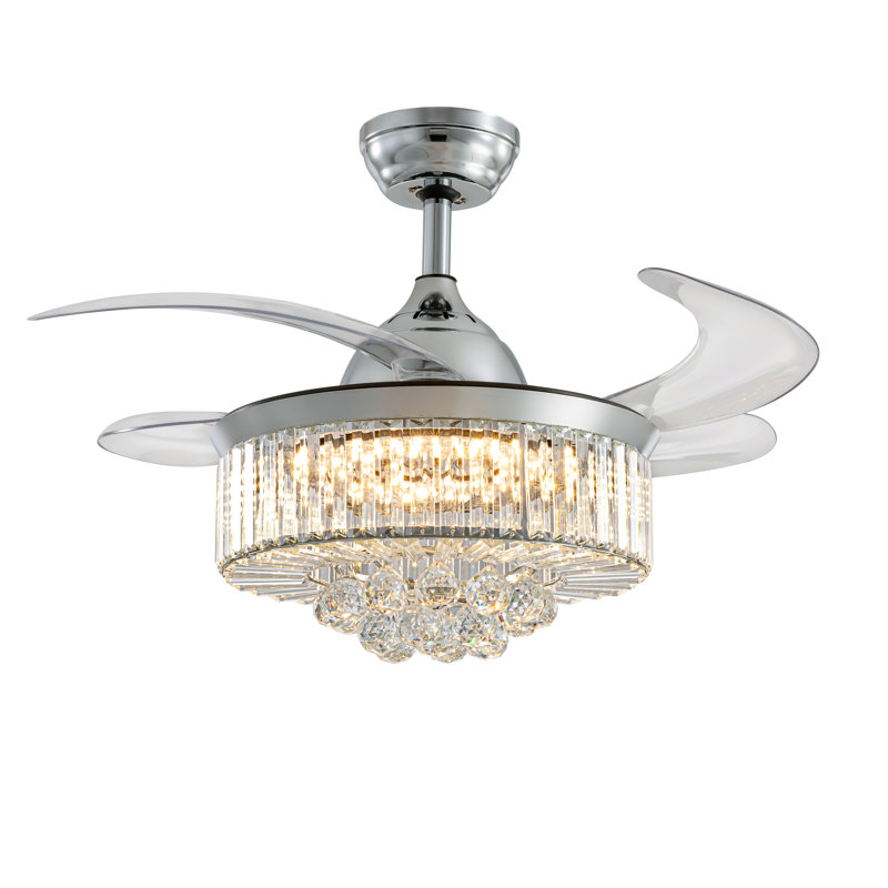 Presnell Dimmable Crystal Ceiling Fan with LED Lights and Remote Control, 36''