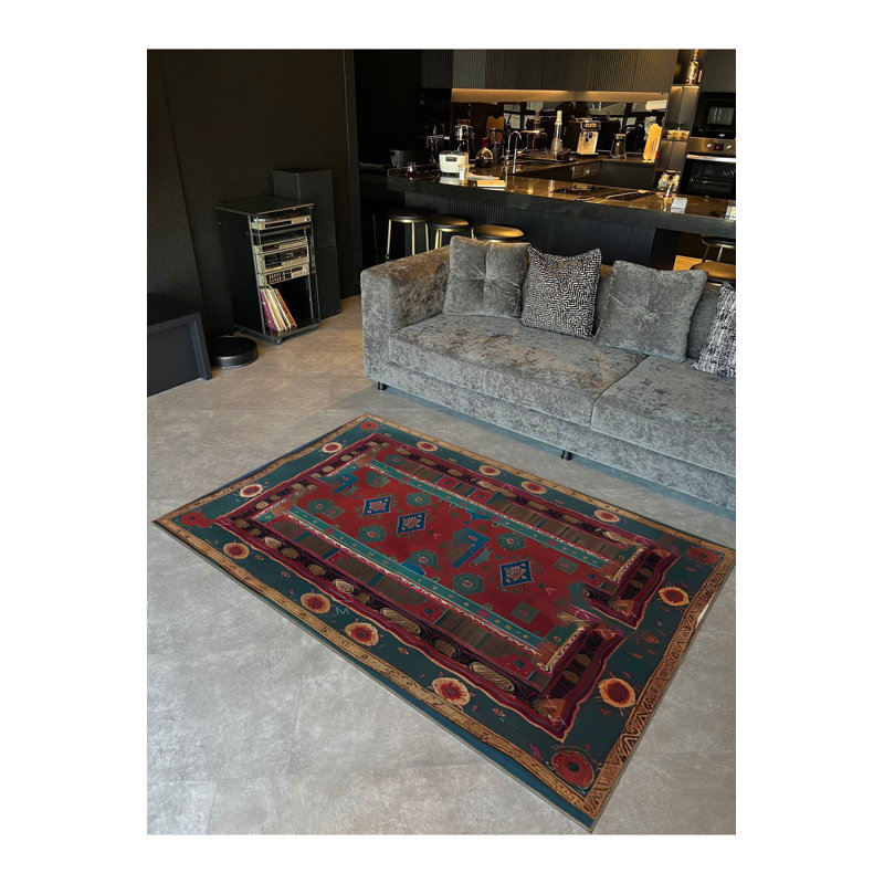 Tapis lavable à la machine Vintage Green, Tapis de couloir 3 pi 3 po x 6 pi 7 po