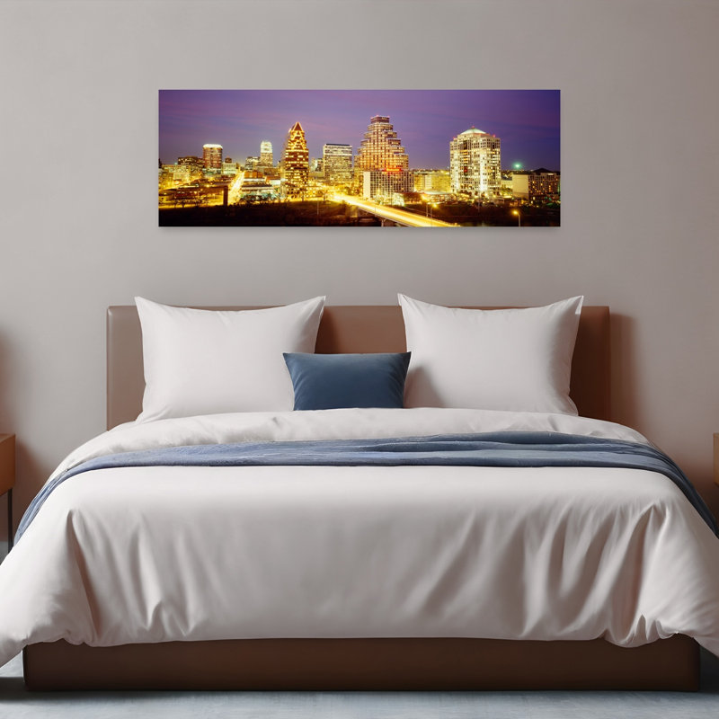 Bâtiments illuminés au crépuscule, Austin, Texas, États-Unis, H 48 po x l 16 po