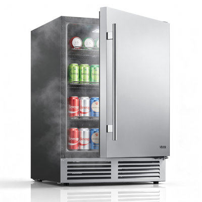 Réfrigérateur d'extérieur pour boissons, réfrigérateur à boissons sous le comptoir 24 po, porte en acier inoxydable 304, 5,0 pi³ Ft, peut contenir 180 canettes, système de refroidissement puissant, refroidisseur encastré / autoportant, bar à la maison et patio