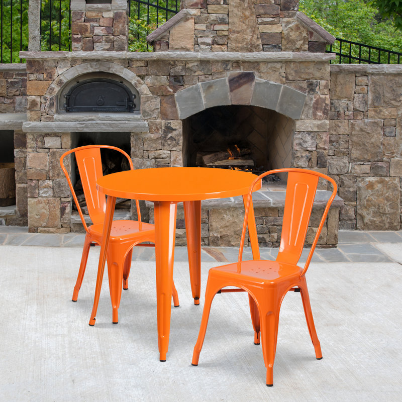 Brinson Round Steel Bistro Set, Orange, 17.5"