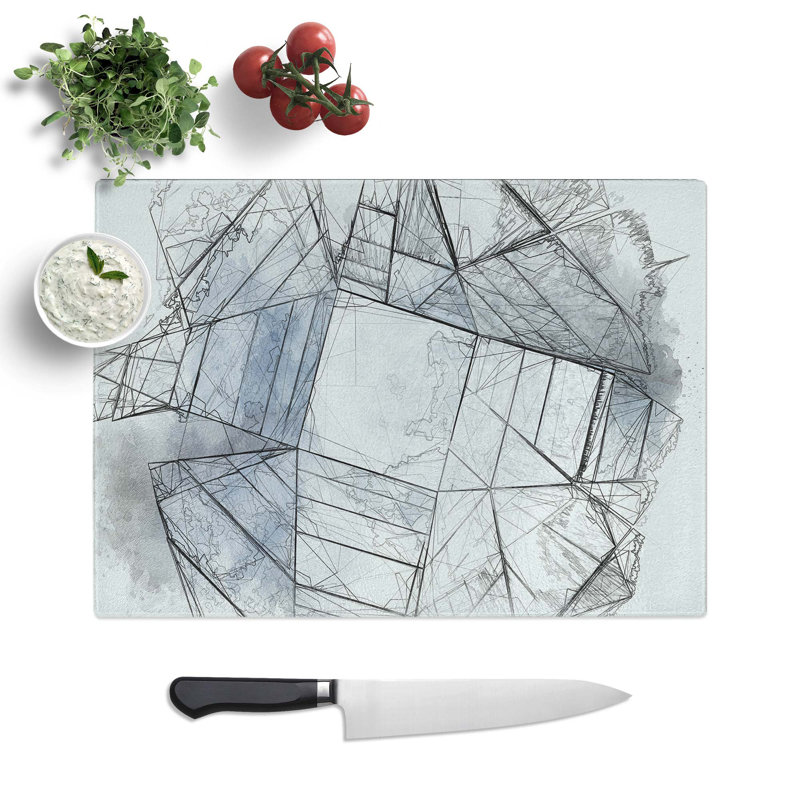 Tempered Glass Architecture Sketch Vol.15 Chopping Board, 28.5 cm W x 20 cm L
