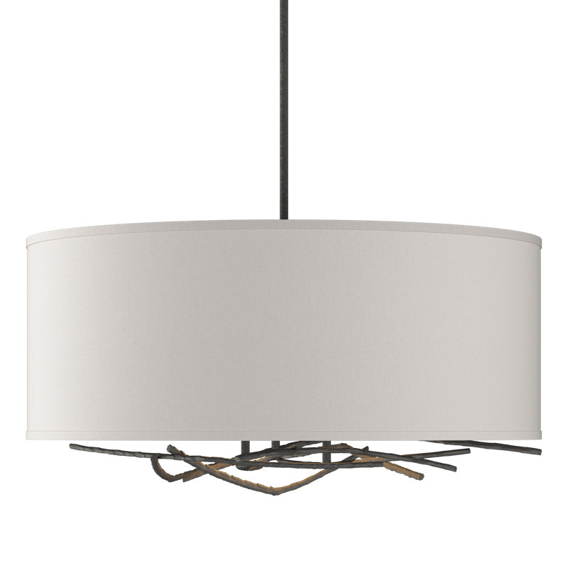 Brindille 3 - Light Drum Chandelier, Opaque Natural Iron, 21.4" - 66.4", Flax
