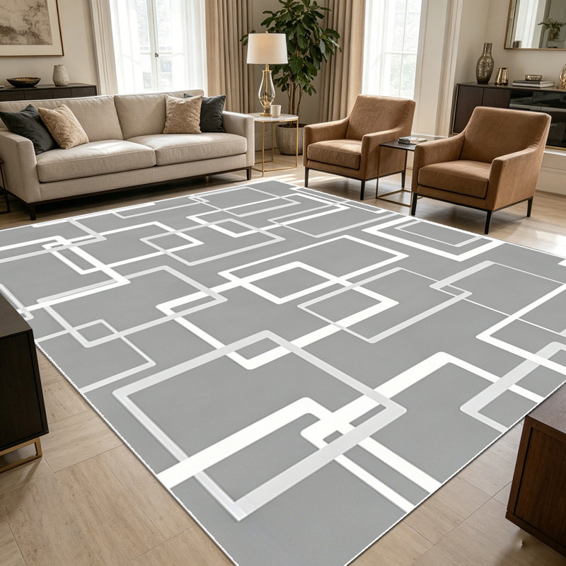 1PC modern minimalist geometric overlapping square line pattern area rugs for Living Room, Soft and Comfortable, Suitable for all seasons, easy-to-maintain, machine washable Indoor floor mat, Under Table Farmhouse suitable for living room, bedroom,