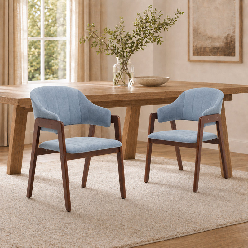 Chaise de salle à manger rembourrée en tissu Mid-Century, Bleu