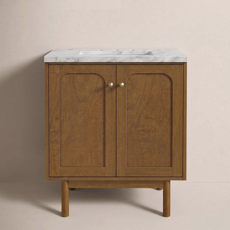 Laurent 30'' W Single Vanity, Honey Brown, Carrara White, 8" Widespread