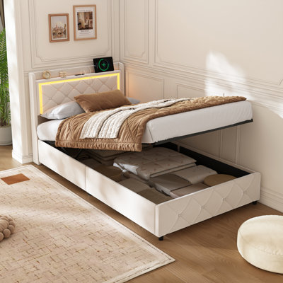 Upholstered Velvet Lift Up Storage Bed
