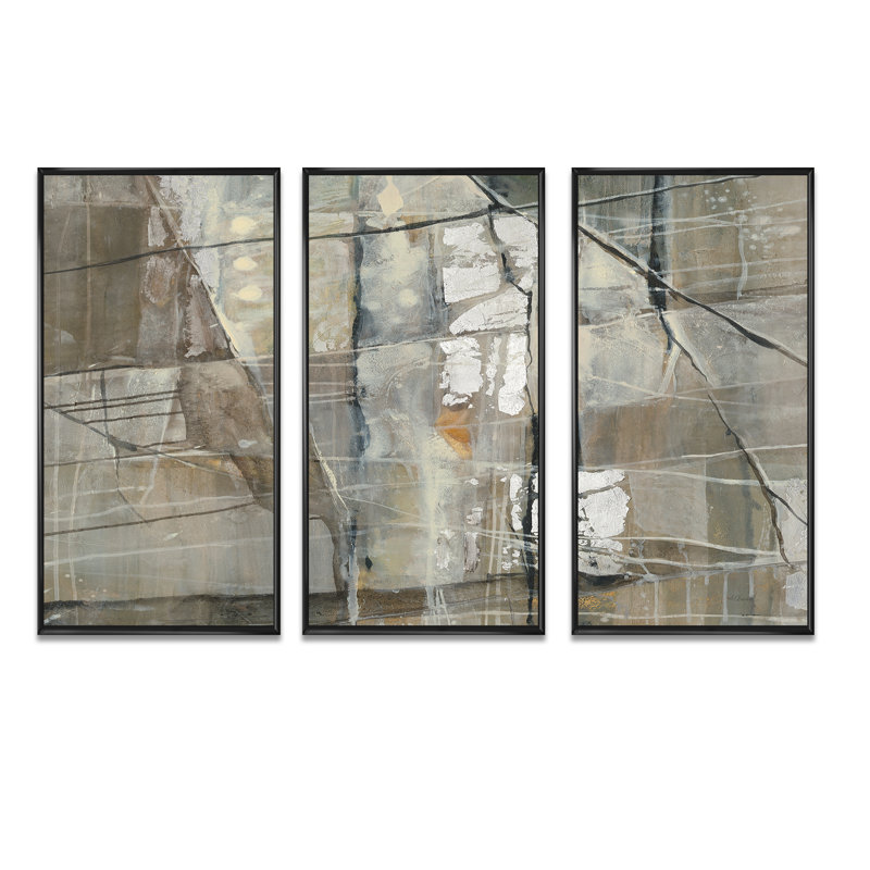 Composition géométrique grise et argentée - ensemble d'art moderne sur toile encadrée moderne et contemporain de 3