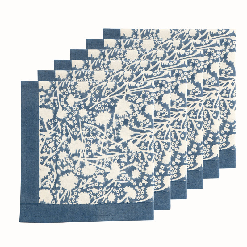 100% Cotton Floral Square Napkin, Blue