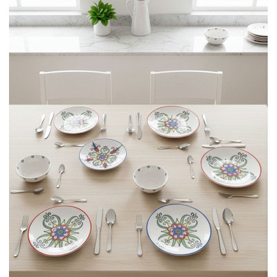 Elegant 24-Piece Dinner Set, 100% Porcelain | Includes 6 Service Plates (10.5 in), 6 Dinner Plates (9.0 in), 6 Bowls (6.0 in), 6 Dessert Plates (7.5 in) | Dishwasher & Microwave Safe | Perfect for Entertaining & Everyday Use